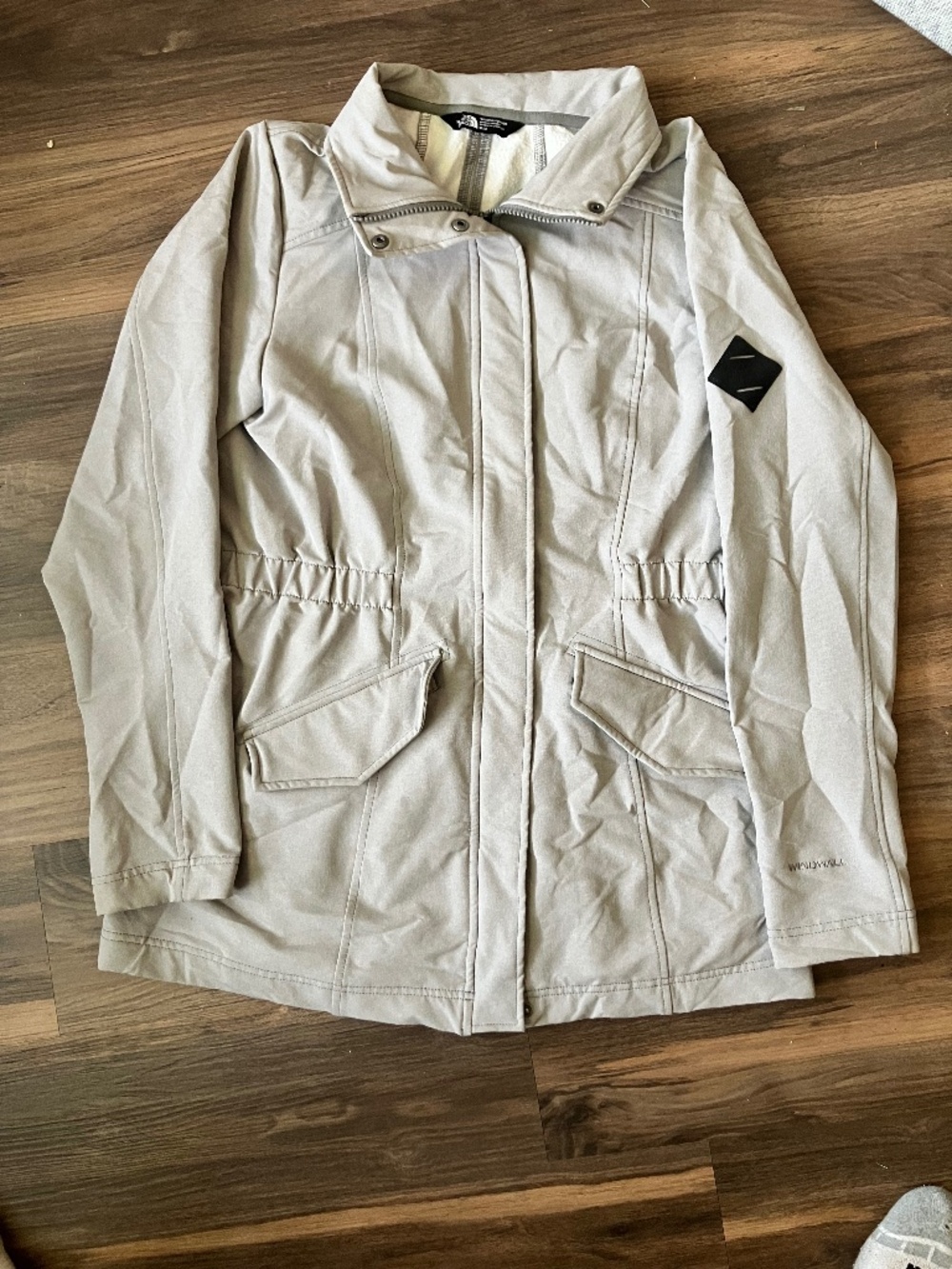 The North Face WindWall Womens M Gray Hooded Utility Jacket Parka Coat Trench 28